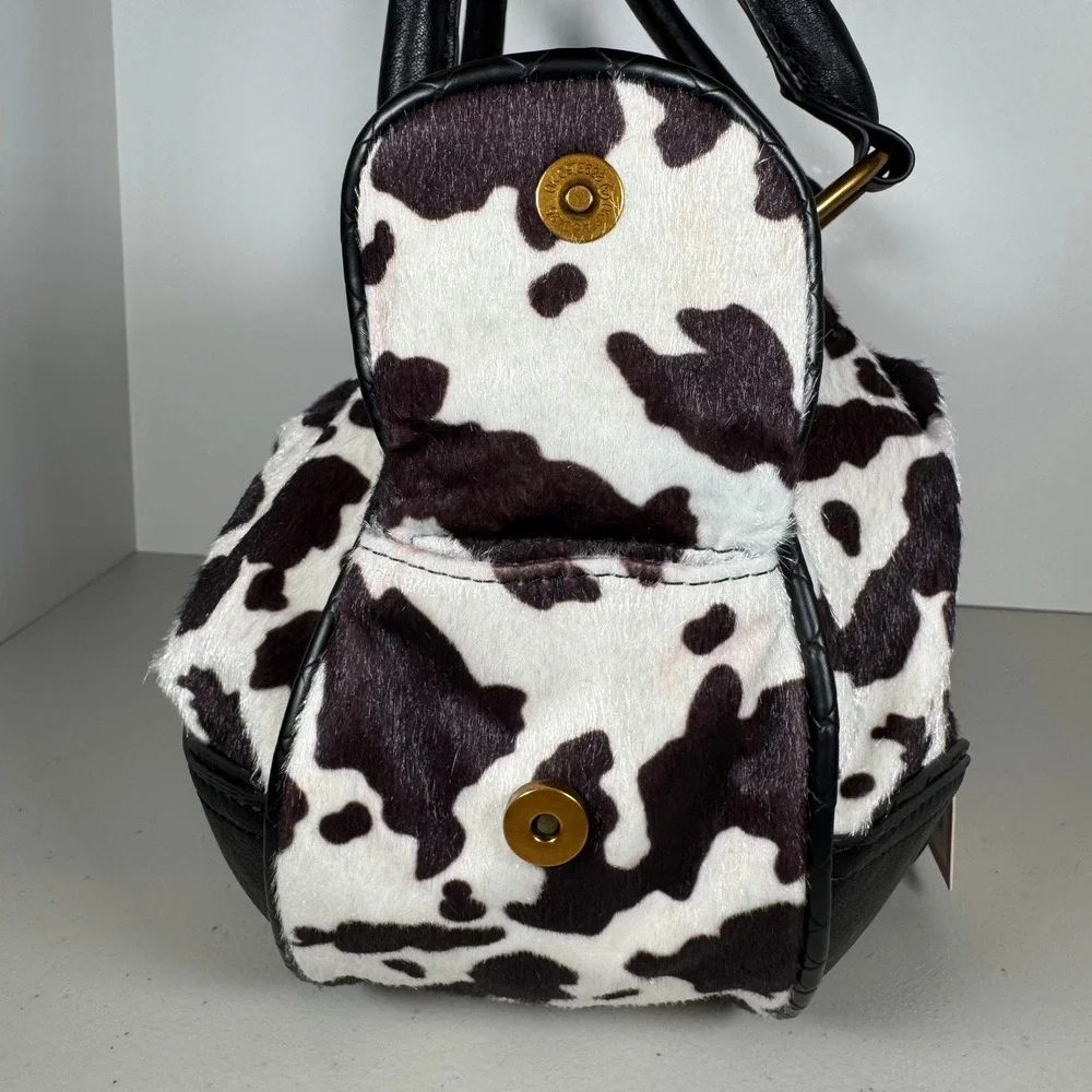 Juicy Couture Romance Cow Print Satchel Bag Faux Fur Pink Bow Heart Charm BW